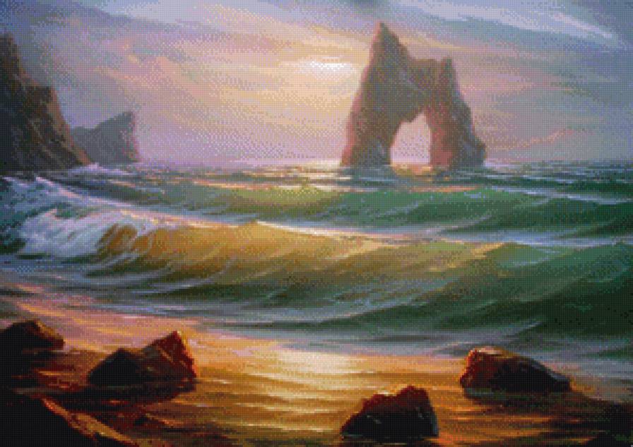 крымский пейзаж - горы, крым, море, пейзаж, живопись, украина - предпросмотр