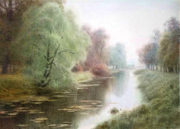 туман над рекой - лето, живопись, лес, туман, река, пейзаж, природа - оригинал