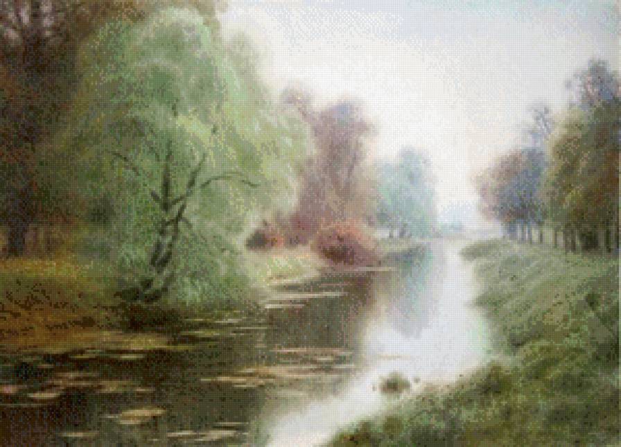 туман над рекой - туман, пейзаж, природа, река, живопись, лето, лес - предпросмотр