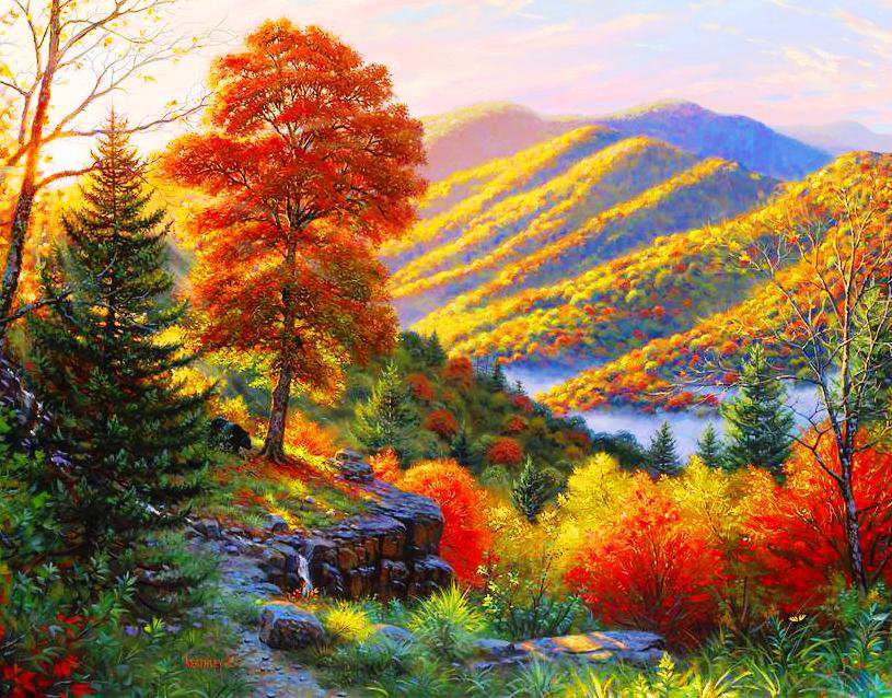 осень в горах - горы, осень, лес, пейзаж - оригинал