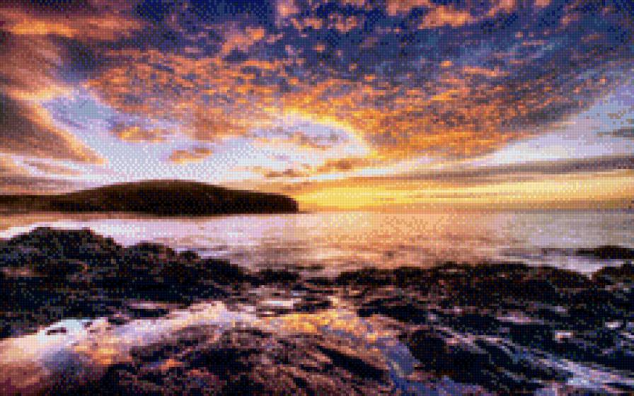 Море - закат, прибой, камни, море - предпросмотр