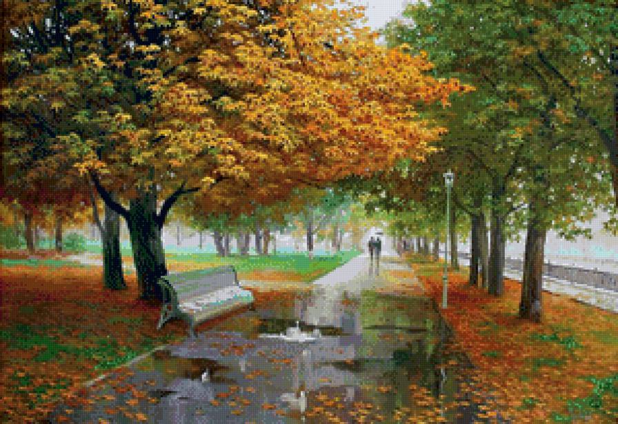 осенний парк - парк, пейзаж, дождь, природа, осень, живопись - предпросмотр