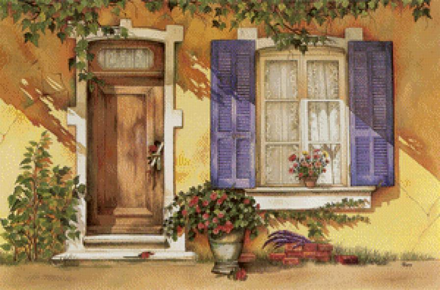 Улочка - дверь, цветы, розы, улица - предпросмотр