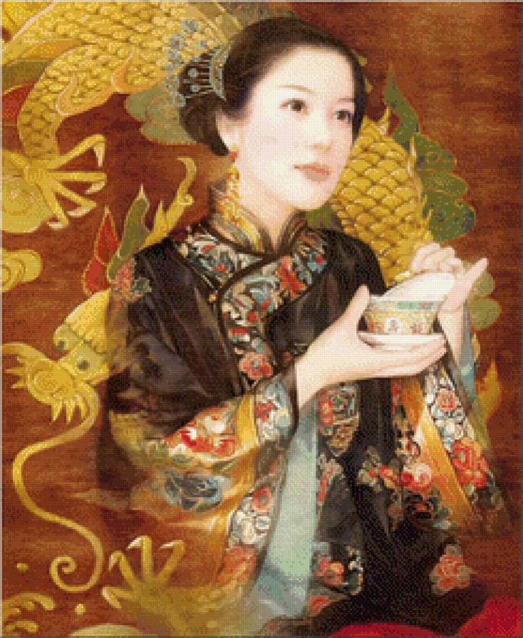 Китайская красавица - китай, чашка, девушка, китаянка, чай - предпросмотр