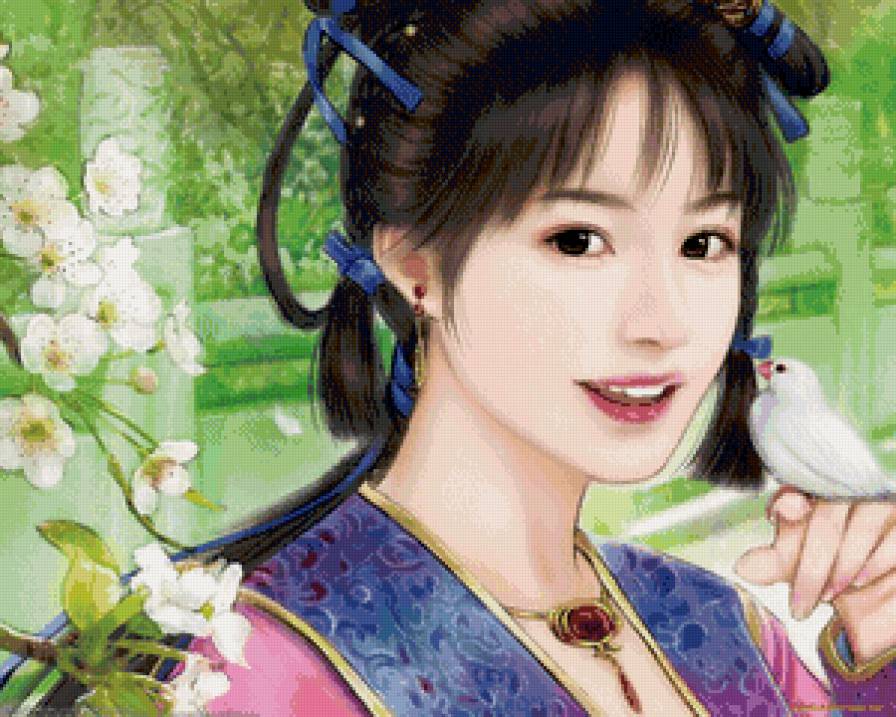 Девушка с птичкой - девушка, портрет - предпросмотр