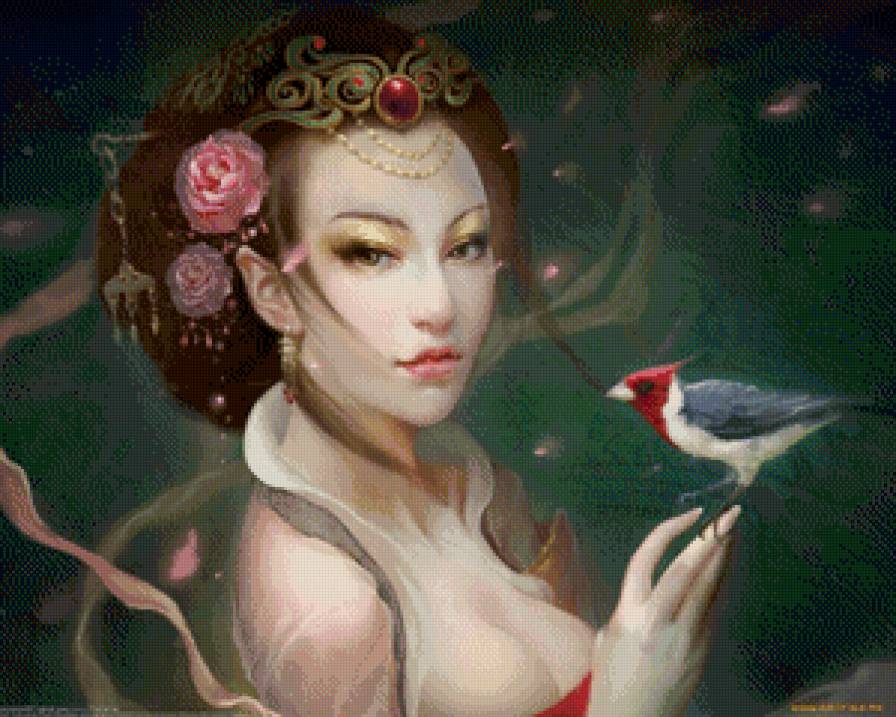 Девушка с птичкой - портрет, девушка - предпросмотр