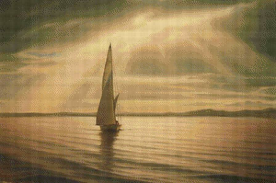 парусник в лучах - корабль, облака, океан, парусник, лучи, море, солнце - предпросмотр