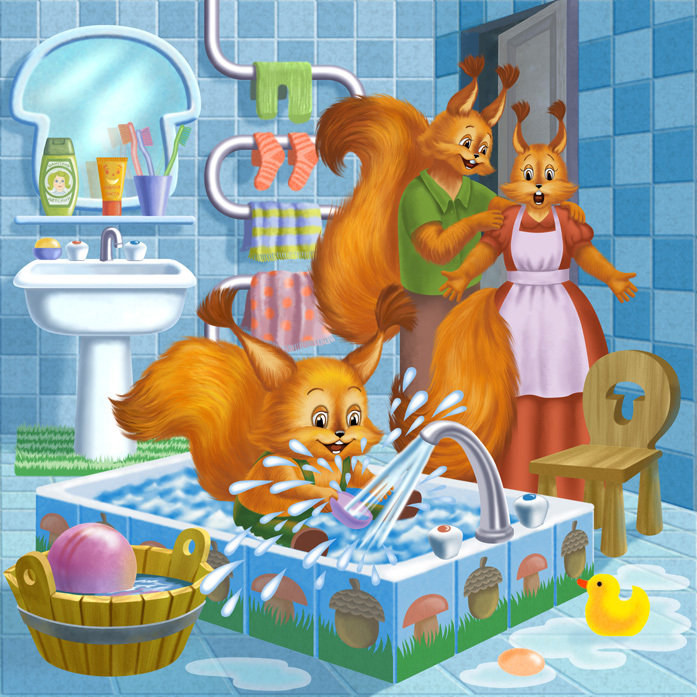 белочки - ванна, белки, белочка, животные, белка, подушка, детское - оригинал