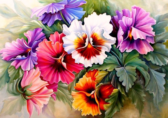 Анютины глазки - букет, цветы - оригинал