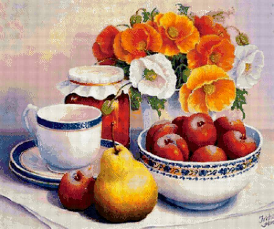 натюрморт с маками - ягоды, фрукты, пано, цветы - предпросмотр