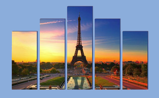 париж - город, эльфелева башня, закат, париж, триптих - оригинал