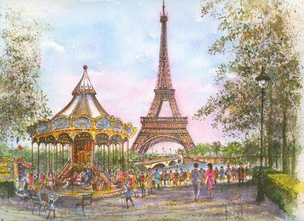 париж - арт, париж, эйфелевая башня, веселье, карусель, франция - оригинал