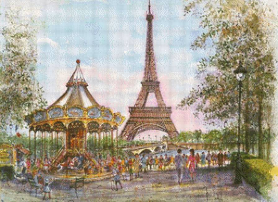 париж - франция, веселье, эйфелевая башня, карусель, арт, париж - предпросмотр