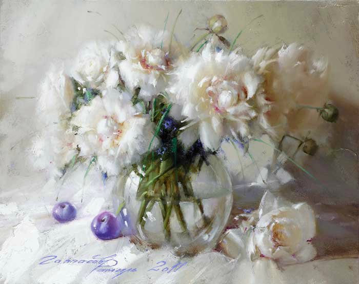 нежный букет - пионы, живопись, ваза, нежность, натюрморт, букет, розы - оригинал