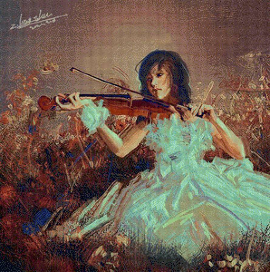 скрипачка - скрипачка, музыкант, живопись, скрипка, портрет, музыка, девушка - предпросмотр