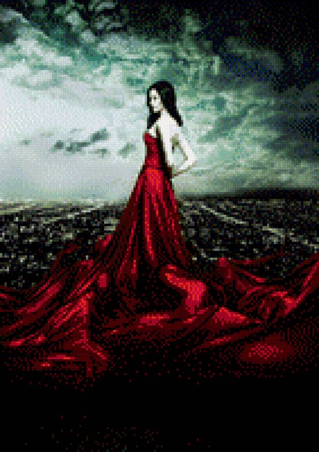 Леди в красном - девочка, портрет - предпросмотр