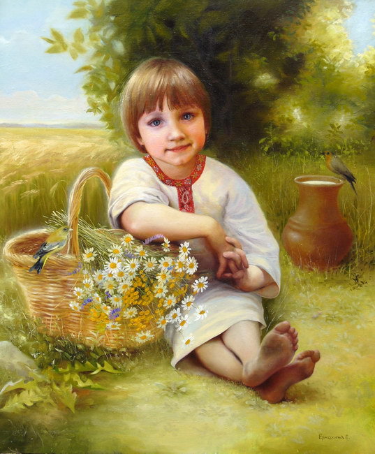 в поле - природа, в поле, ребенок, дети - оригинал