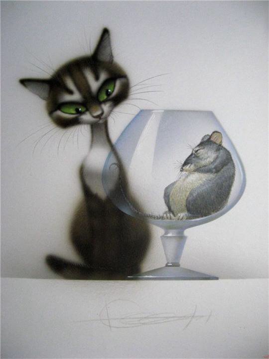 Кот и мышка - бокал, кот, мышка - оригинал