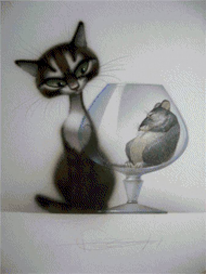 Кот и мышка - мышка, бокал, кот - предпросмотр
