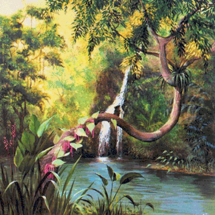 тропический пейзаж - река, лес, водопад, пейзаж - предпросмотр