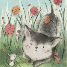Оригинал схемы вышивки «кошка с мышкой» (№708097)