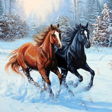 Оригинал схемы вышивки «Лошади в снегу» (№708300)