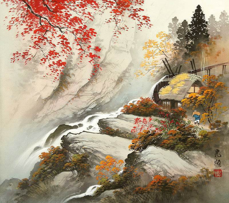 Осень - японская живопись - оригинал