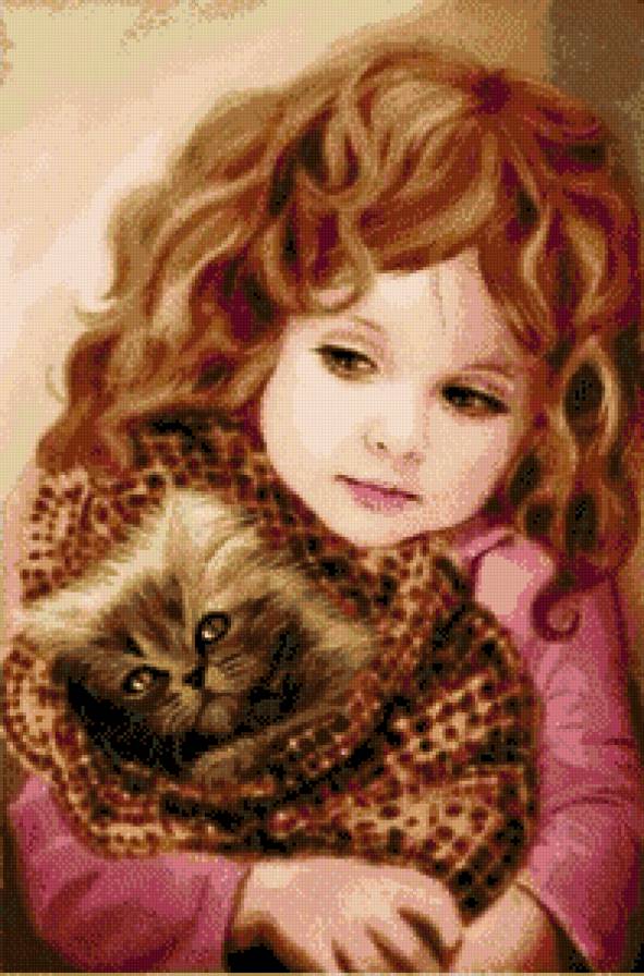 малышка с котенком - люди дети - предпросмотр