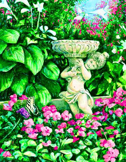 в саду - бабочки, цветы, природа, пано - оригинал