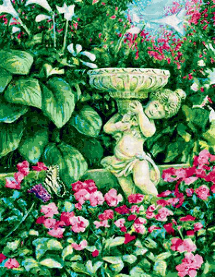 в саду - природа, цветы, бабочки, пано - предпросмотр