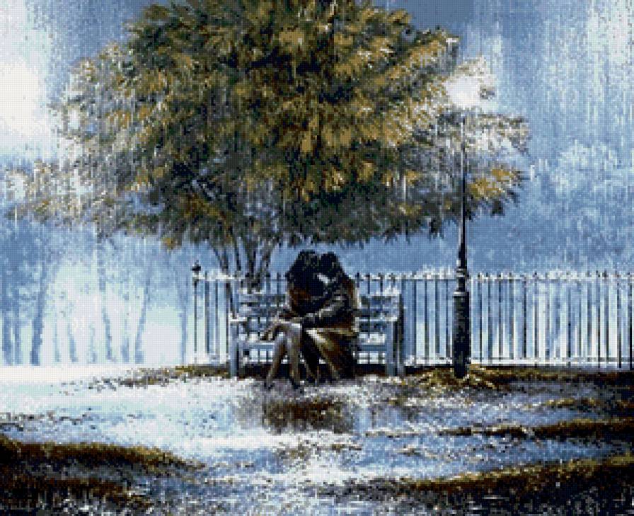 двое под дождем - пара, двое, фонарь, влюбленные - предпросмотр