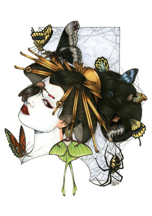 Гейша с бабочками - девушка, люди, гейша - оригинал