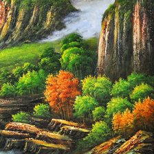 Схема вышивки «триптих водопад в лесу (правая часть)»