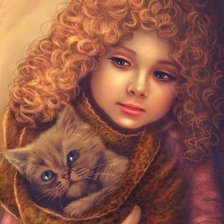 Оригинал схемы вышивки «Девочка с котиком» (№710930)