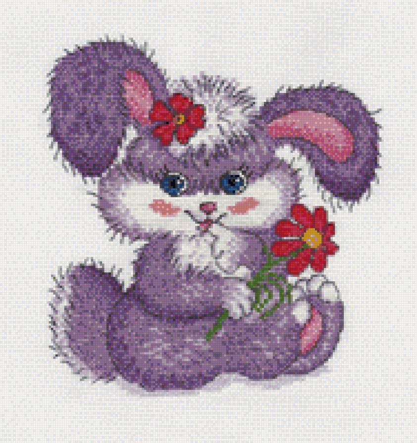 зайка с красным цветком - для мамы, цветок, зайка - предпросмотр