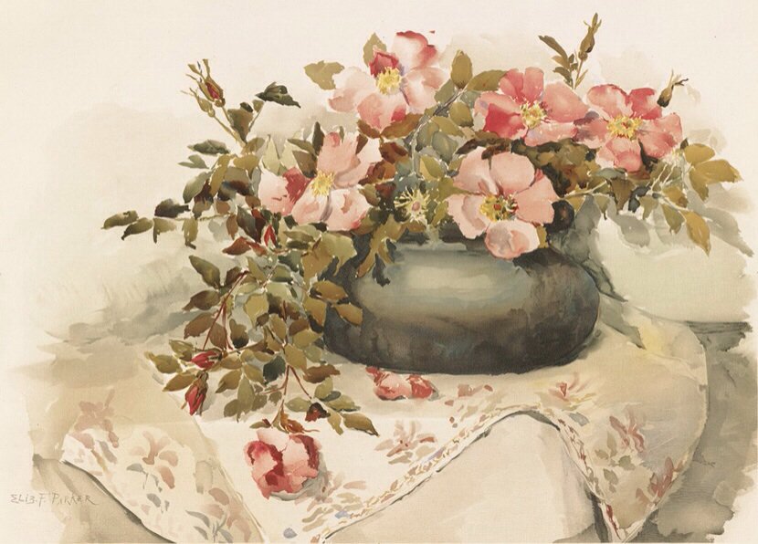 Букет шиповника - винтажные цветы, букет, ваза, натюрморт, цветы шиповника - оригинал