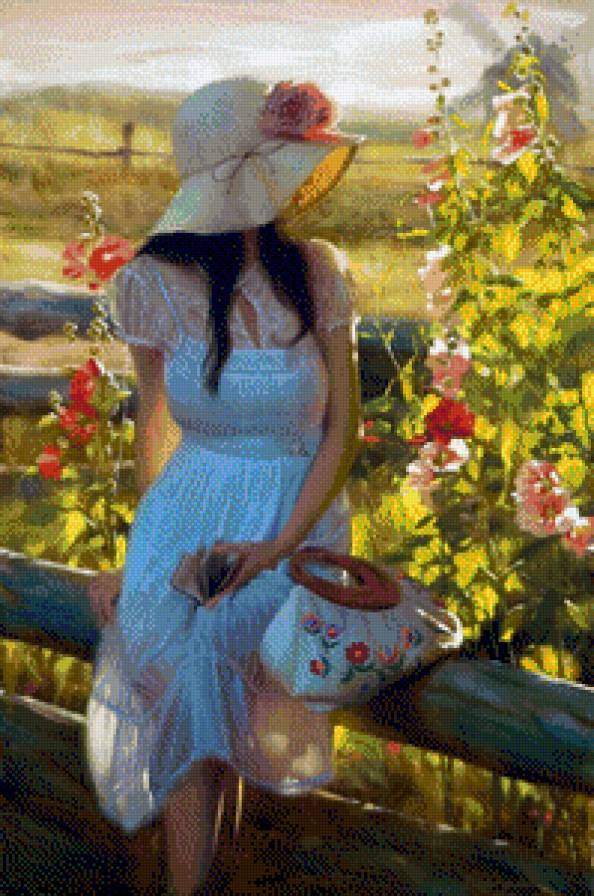 Девушка-загадка - девушка, растения, шляпа, человек - предпросмотр