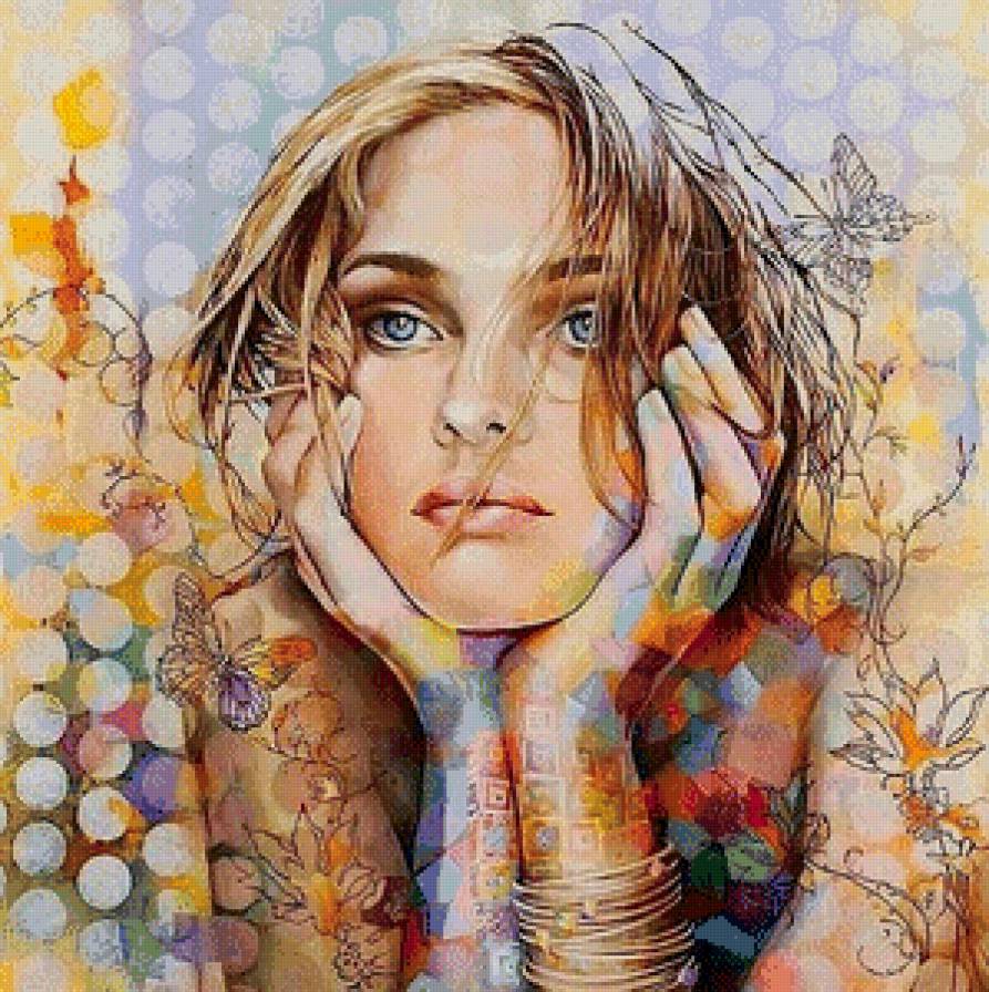 №711662 - фэнтези, цветы, портрет, красота, картина, девушка - предпросмотр