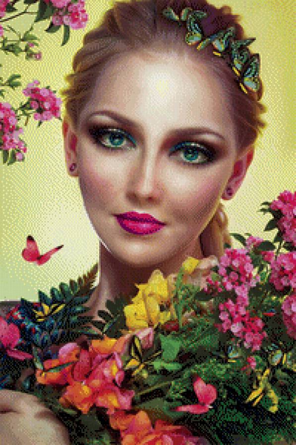 №711682 - портрет, фэнтези, цветы, девушка, бабочки, красота, картина - предпросмотр