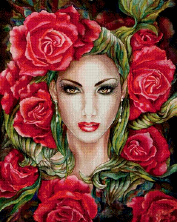 №711700 - девушка, фэнтези, красота, картина, розы, цветы, портрет - предпросмотр