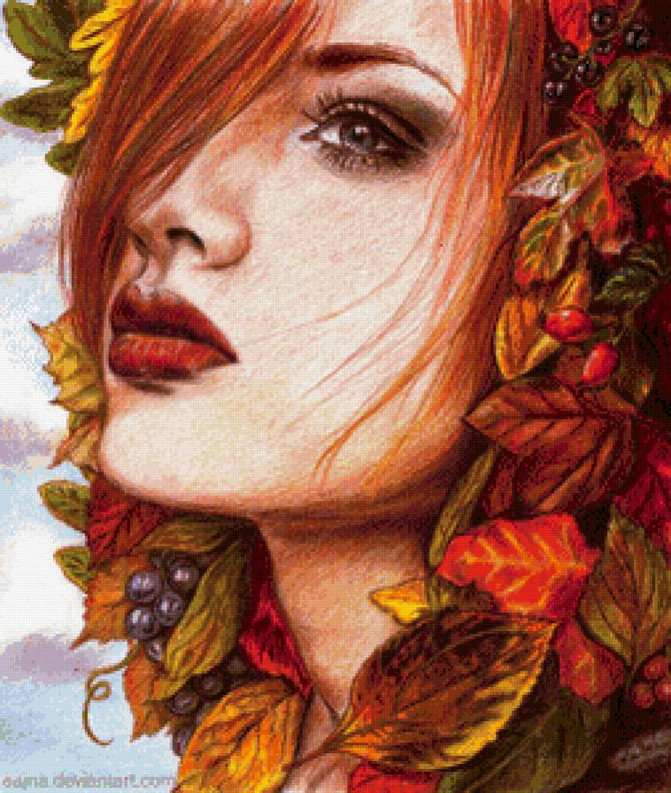 №711703 - красота, девушка, цветы, фэнтези, портрет, осень, картина - предпросмотр