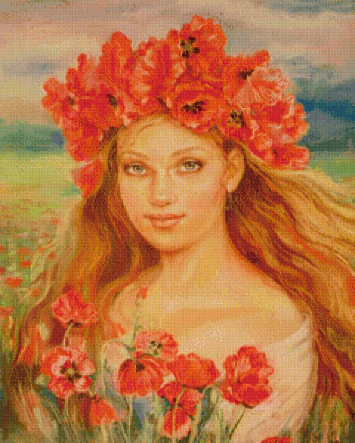 №711738 - девушка, маки, венок, цветы, лето, красота, портрет - предпросмотр