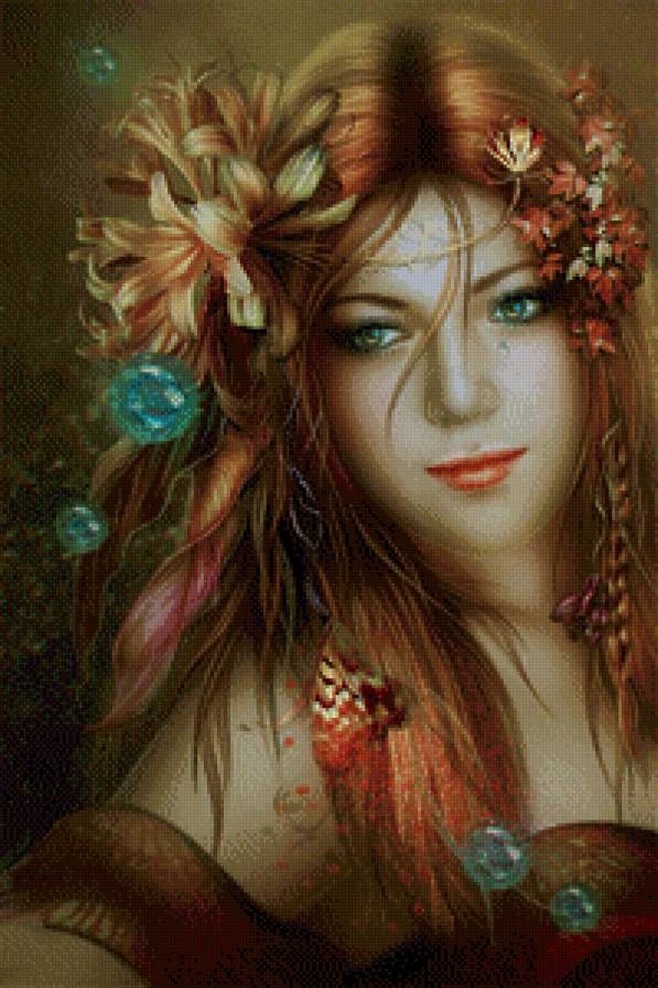 №711756 - девушка, картина, цветы, портрет, фэнтези, красота - предпросмотр