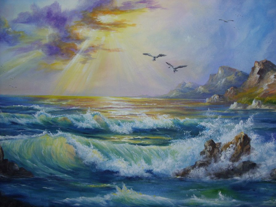 Морской пейзаж - пейзаж, море, картина, волны - оригинал