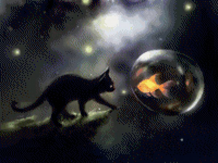 ночь - ночь, кошка, фэнтези - предпросмотр