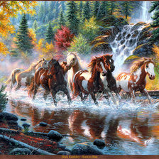 Оригинал схемы вышивки «кони у водопада» (№712053)