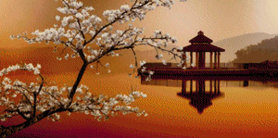 Восток дело тонкое - пагода, сакура, залив, япония - предпросмотр