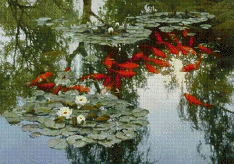 Японский пруд - природа, пейзаж, вода - предпросмотр