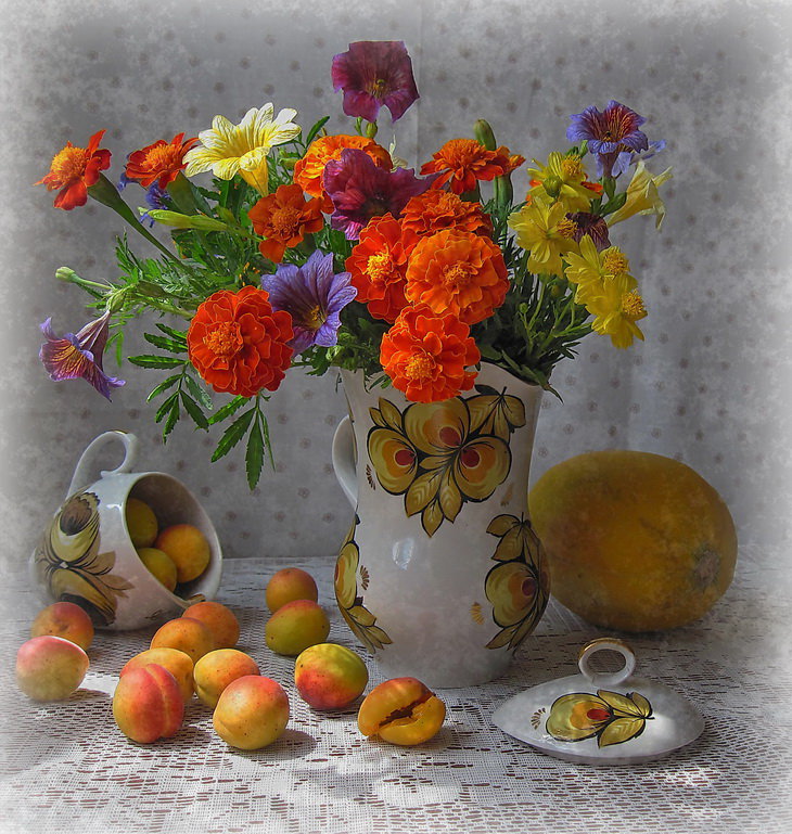 №713316 - цветы, натюрморт, фрукты - оригинал