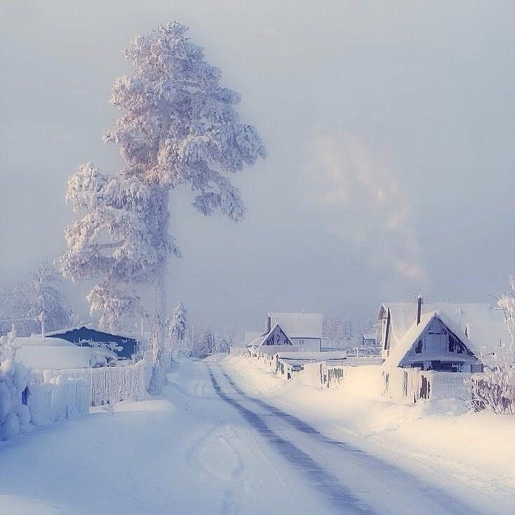 Зима в деревне - пейзаж, дома - оригинал